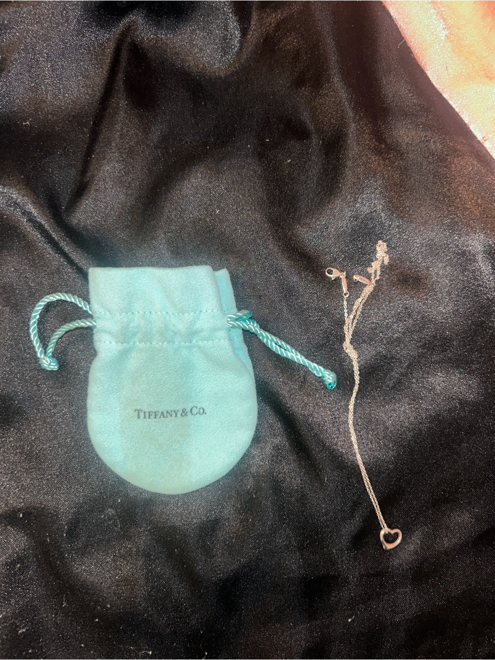 Tiffany & Co. Silver Heart Necklace with Tiffany Blue Pouch